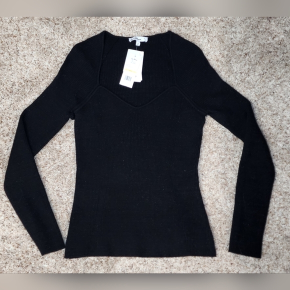 Sam Edelman Womens Sky Metallic Black Ribbed Pullover Sweater New - Picture 1 of 15